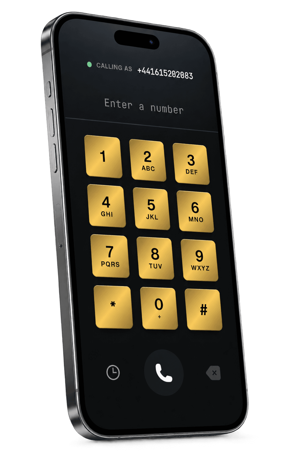 ReachCalls dial pad on a phone, showing the agent's UK caller ID number